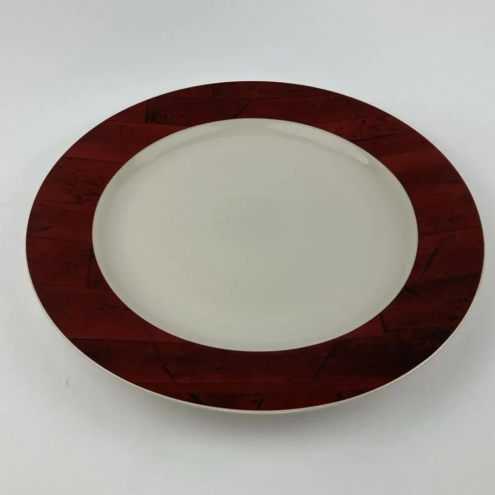 Vintage Sakura Warren Kimble Barn Dinnerware Set Red Woodgrain 1998